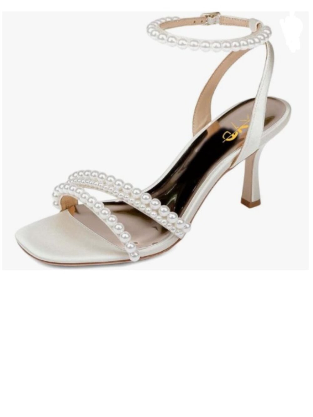 XYD Ivory Pearl High Heel Open Toe Sandals Silk Satin Rhinestone Dress Prom Shoe